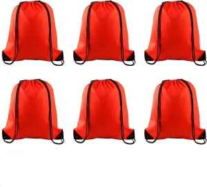 PLULON 6 Pcs Drawstring Bags Bulk Red Drawstring Backpack String Backpack Cinch Sack Sport Gym Backpack Bags for Yoga Traveling Outdoor Sports