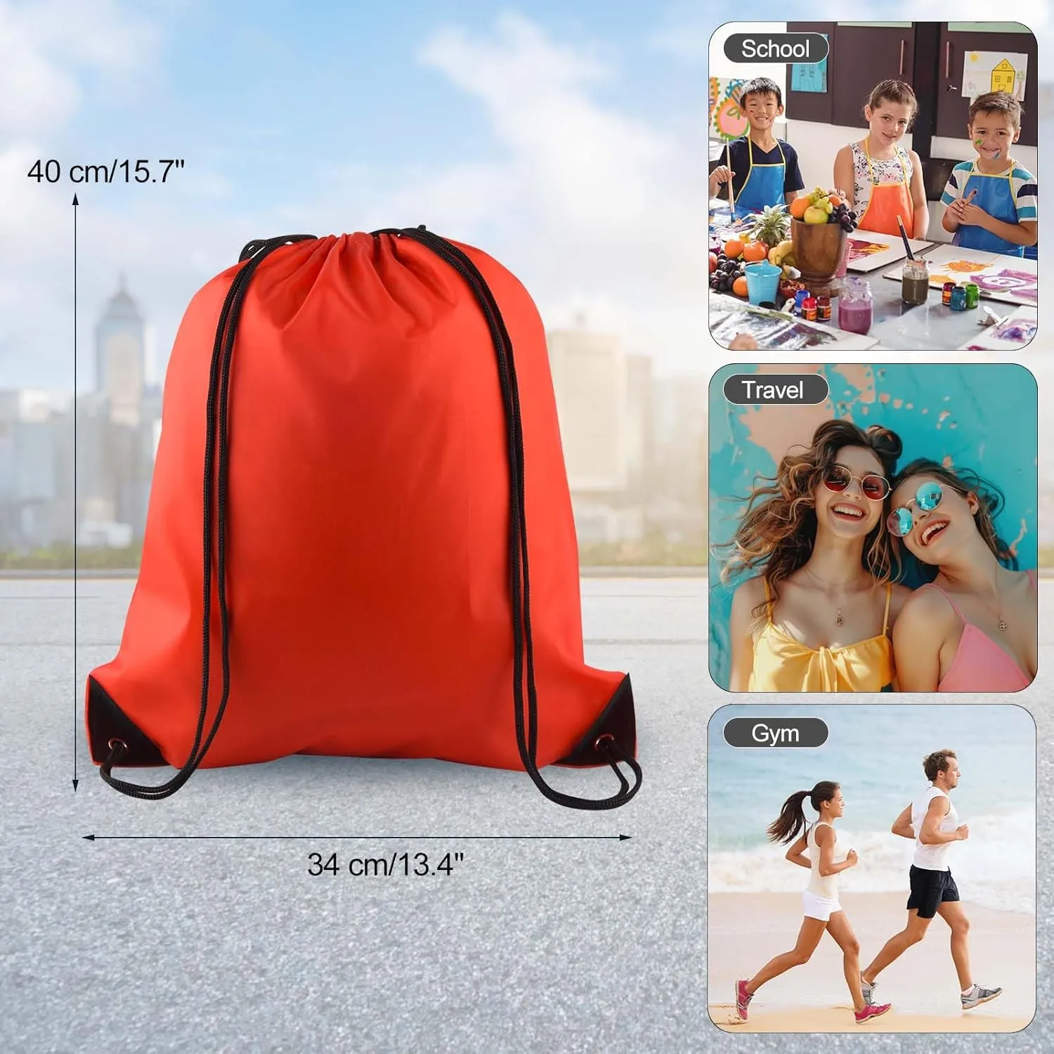 PLULON 6 Pcs Drawstring Bags Bulk Red Drawstring Backpack String Backpack Cinch Sack Sport Gym Backpack Bags for Yoga Traveling Outdoor Sports