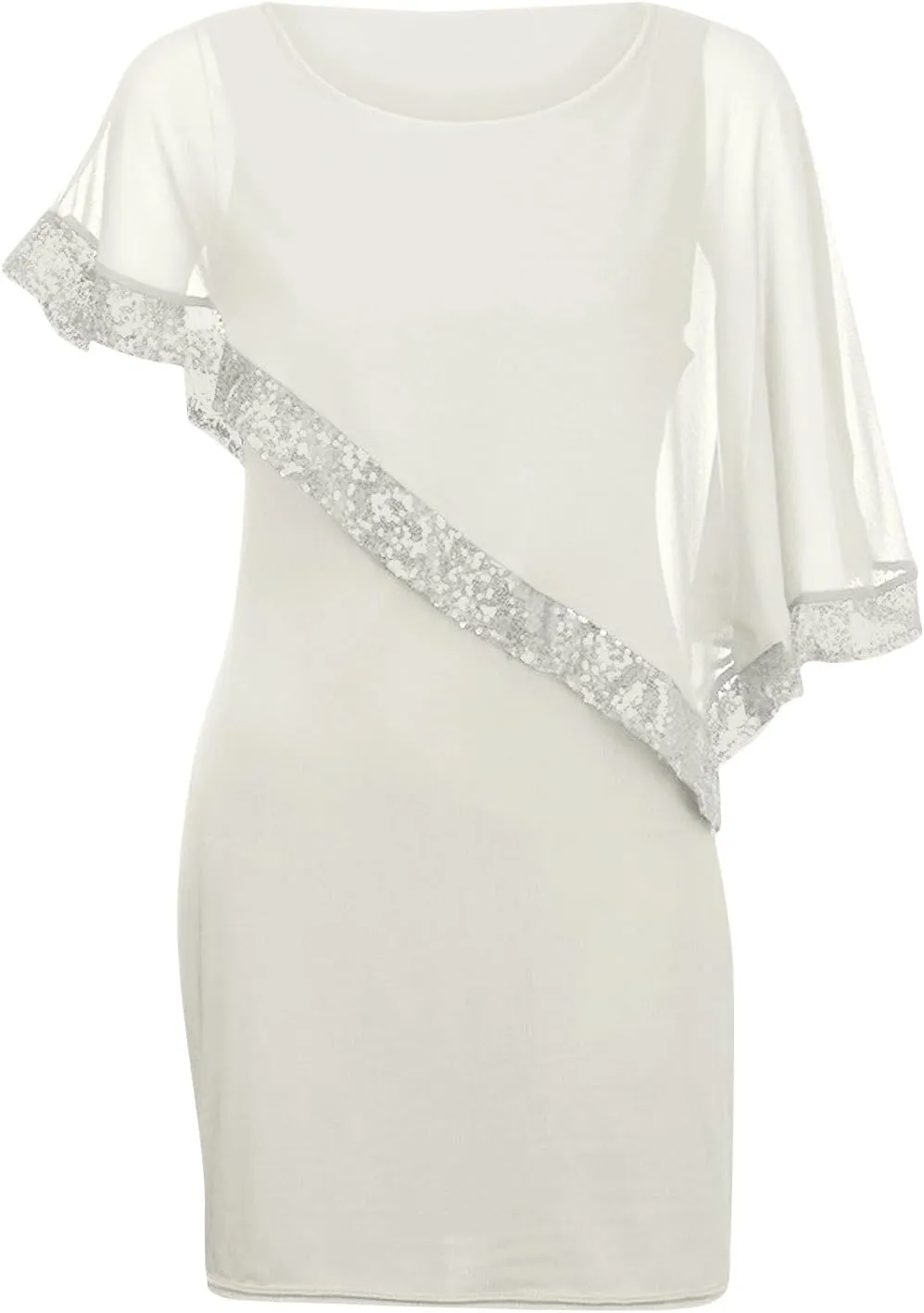 Plus Size Dresses for Curvy Women,2024 Trendy Irregular Chiffon Cape Wedding Guest Dress,Elegant Bodycon Midi Pencil Dress