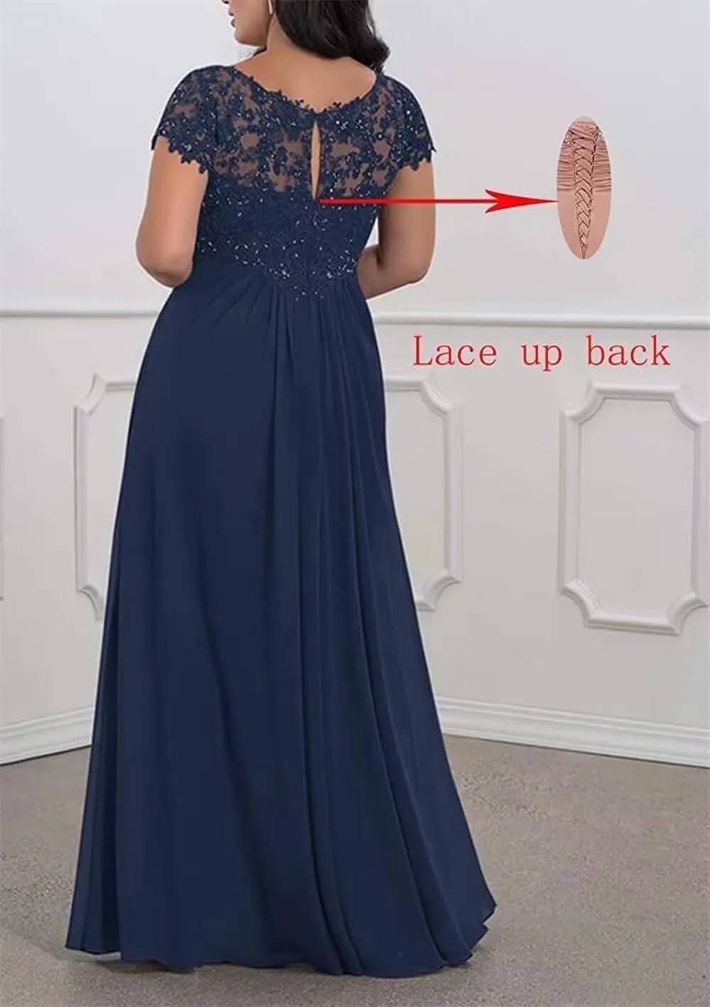 Plus Size Mother of The Bride Dresses for Wedding Short Sleeve Applique Formal Dress for Wedding Guest