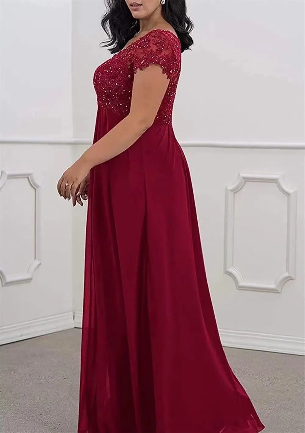 Plus Size Mother of The Bride Dresses for Wedding Short Sleeve Applique Formal Dress for Wedding Guest