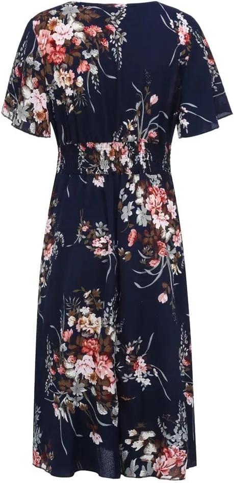 Plus Size Summer Dresses for Curvy Women Maxi Casual Chiffon Dress Flowy Long Boho Sundresses Sexy V Neck Wrap Dress
