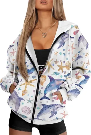 Poceacles Womens Oversized Hoodies Zip Up Fleece Jacket Coat Dropped Shoulder Long Sleeve Cardigan Outwear Y2K Hoodie XS-4XL