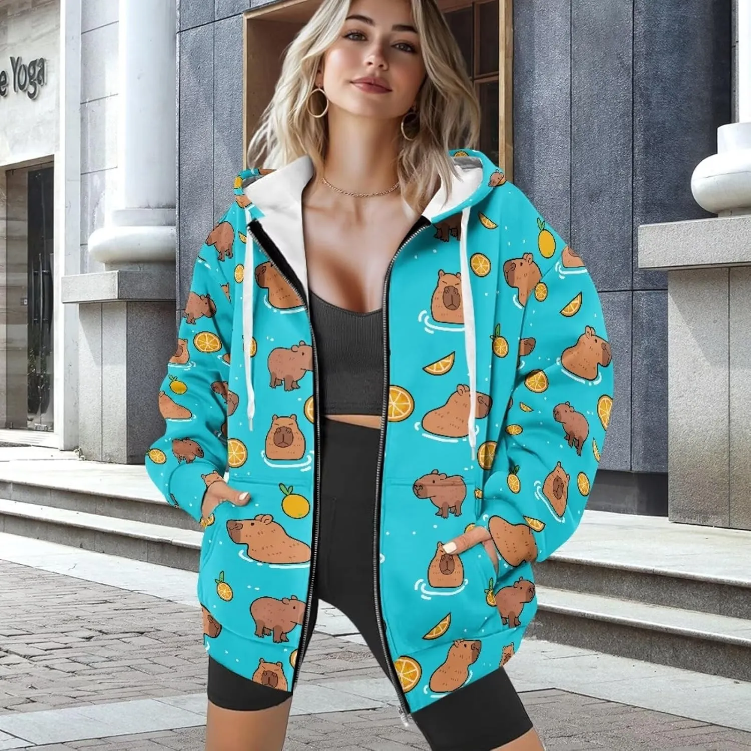 Poceacles Womens Oversized Hoodies Zip Up Fleece Jacket Coat Dropped Shoulder Long Sleeve Cardigan Outwear Y2K Hoodie XS-4XL