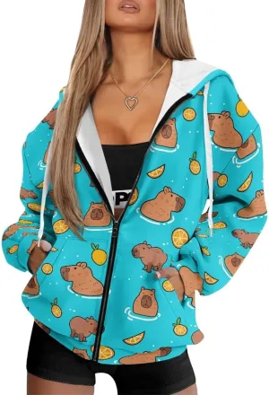 Poceacles Womens Oversized Hoodies Zip Up Fleece Jacket Coat Dropped Shoulder Long Sleeve Cardigan Outwear Y2K Hoodie XS-4XL