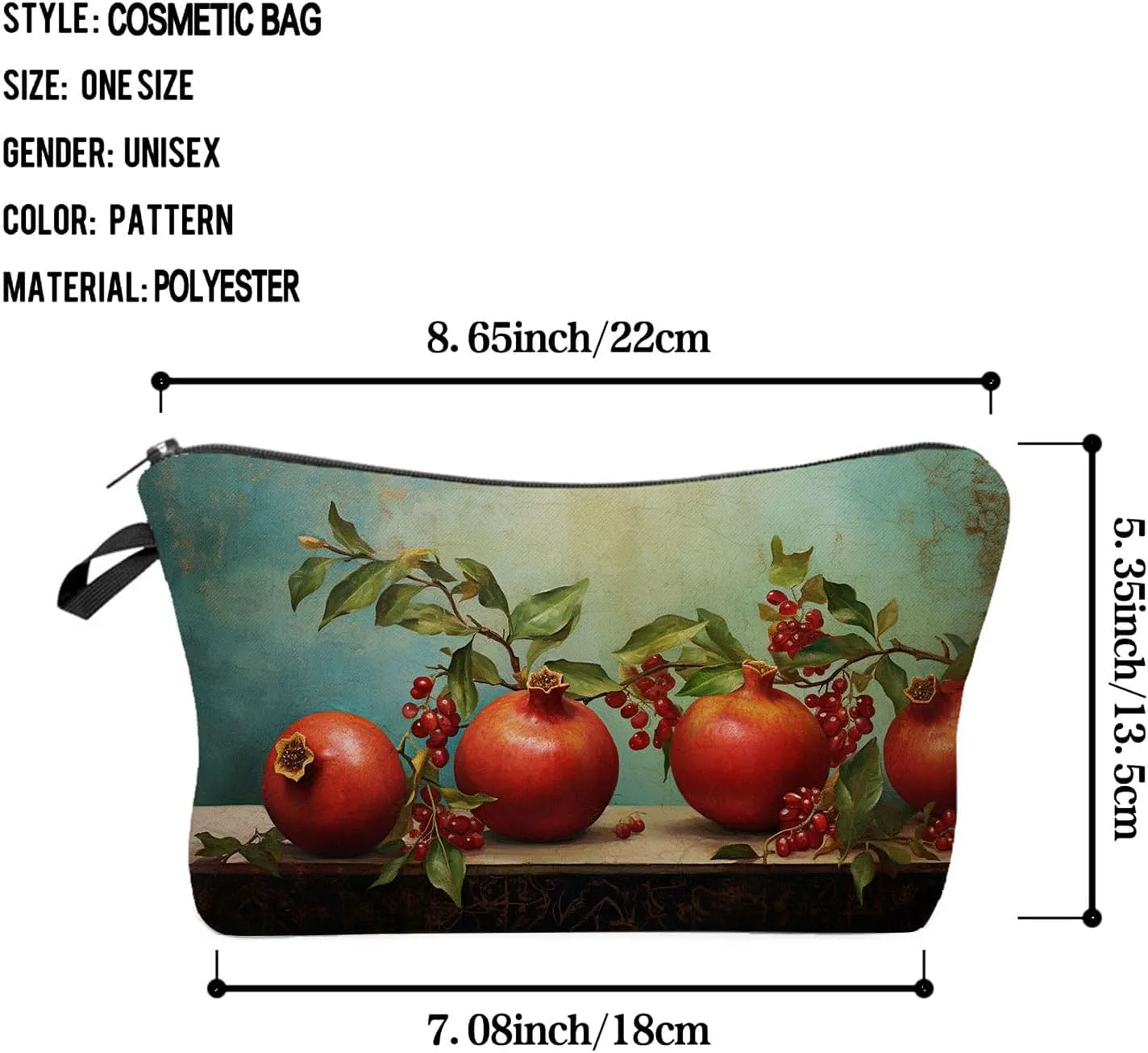 Pomegranate Makeup Bag Red Pomegranate Pattern Small Cute Organizer Bag Zipper Pouch Oil Painting Pomegranate Print Cosmetic Bag Present for Women Friends
