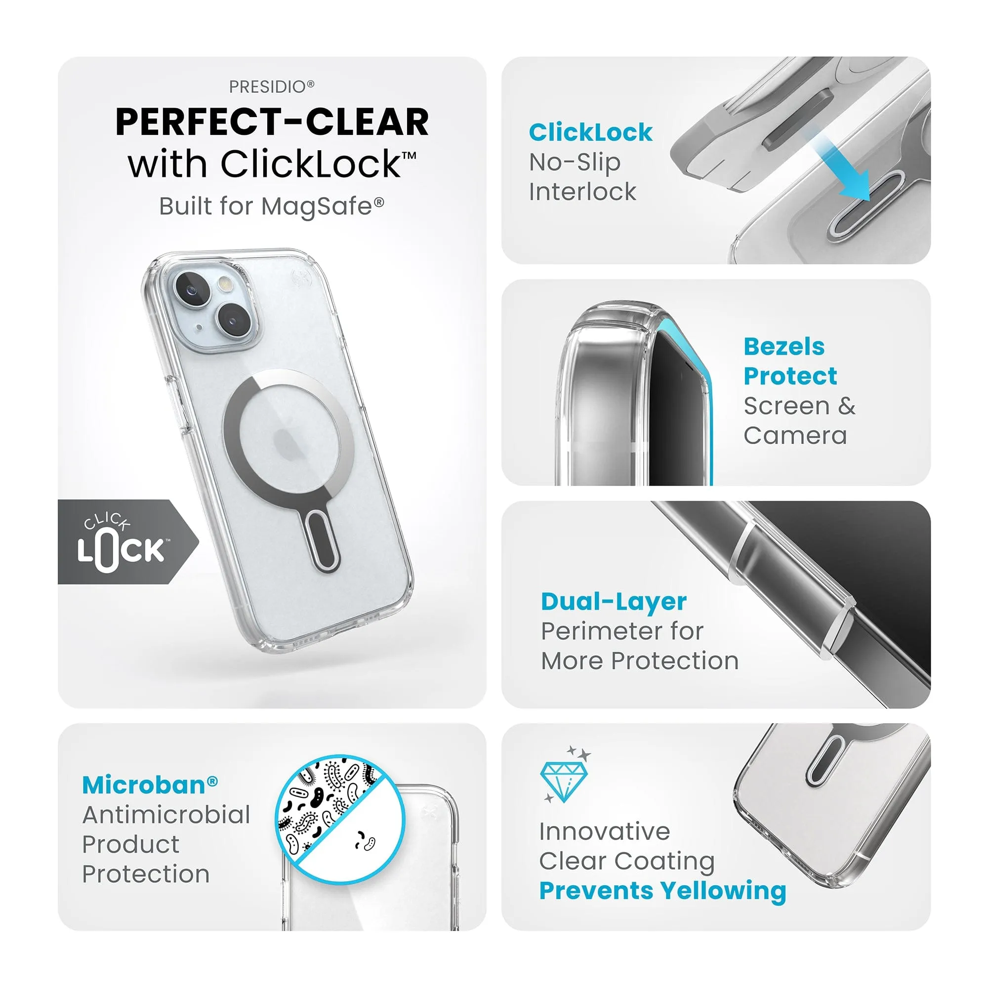 Presidio Perfect-Clear MagSafe with ClickLock iPhone 15 Cases
