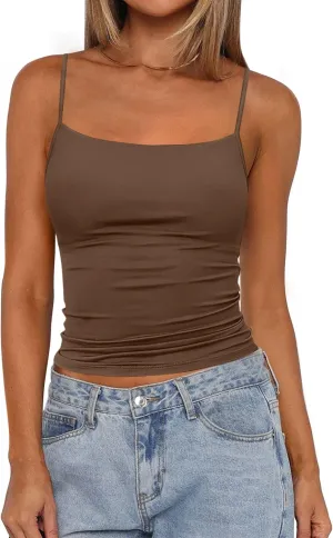 PRETTYGARDEN Summer Tank Tops for Women 2025 Sleeveless Spaghetti Strap Camisole Basic Crop Top Cute Going Out Fitted Shirts