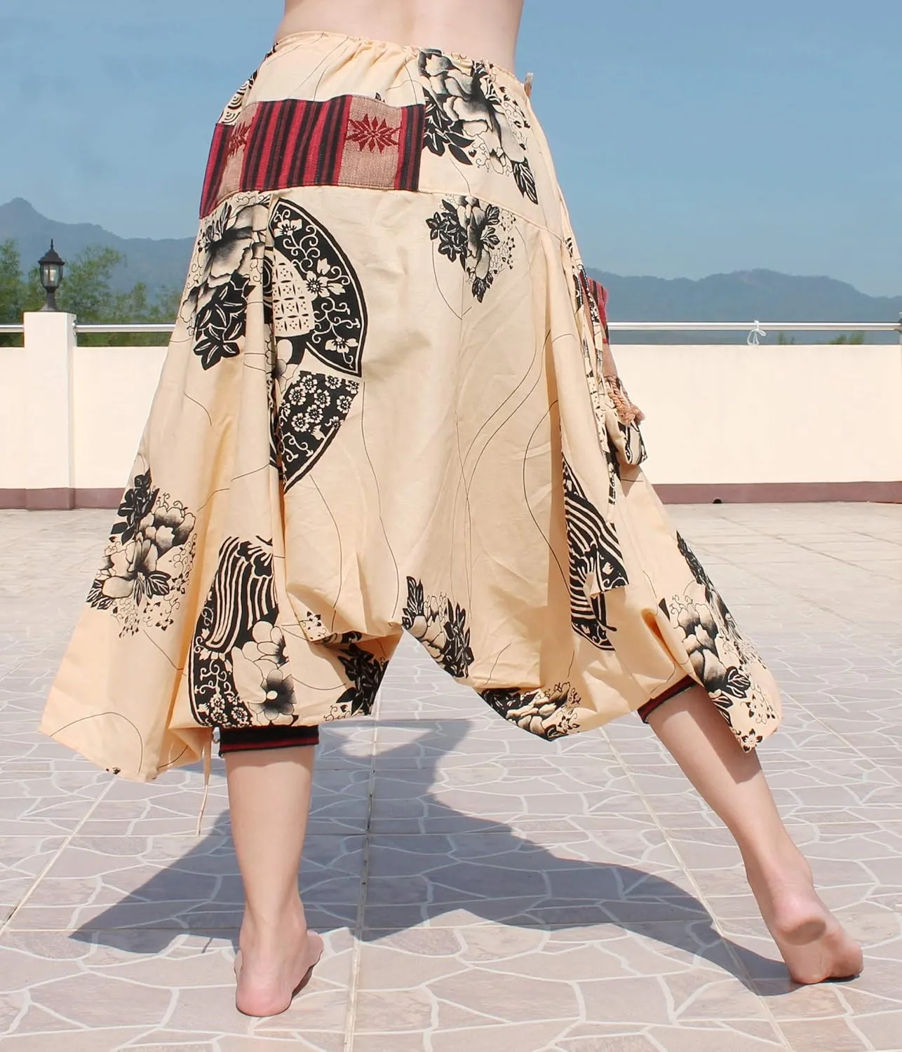 RaanPahMuang Japanese Formal Edo Courtesan Pants with Tied Cuffs and Woven Patches