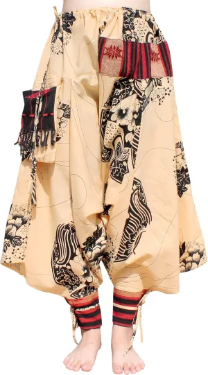 RaanPahMuang Japanese Formal Edo Courtesan Pants with Tied Cuffs and Woven Patches