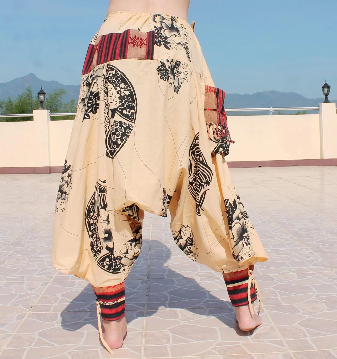 RaanPahMuang Japanese Formal Edo Courtesan Pants with Tied Cuffs and Woven Patches