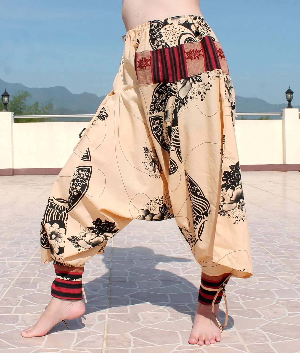 RaanPahMuang Japanese Formal Edo Courtesan Pants with Tied Cuffs and Woven Patches