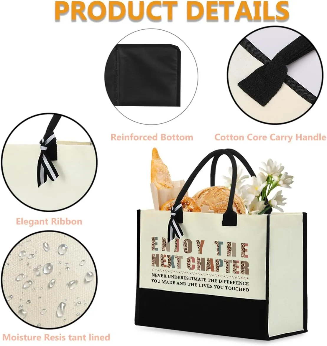 Retirement Gifts Waterproof Large Reusable Grocery Bags Tote Bag Going Away Leaving Farewell Gift for Women Coworker
