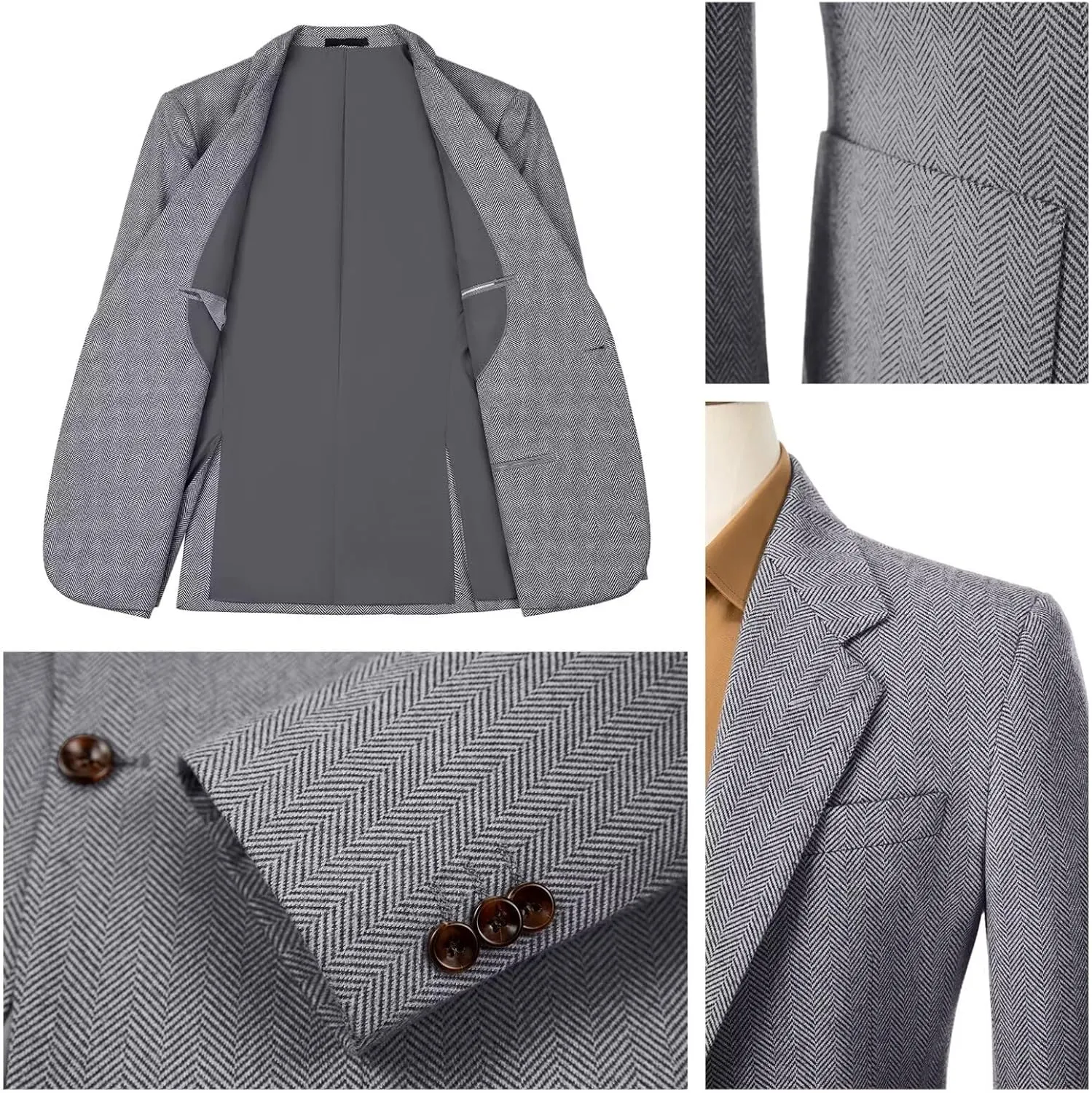 Retro Mens Suit Herringbone Tweed Slim Fit 2 Piece Formal Dress Suits Groomsmen Tuxedos Set Prom Jacket Blazer Pants for Men