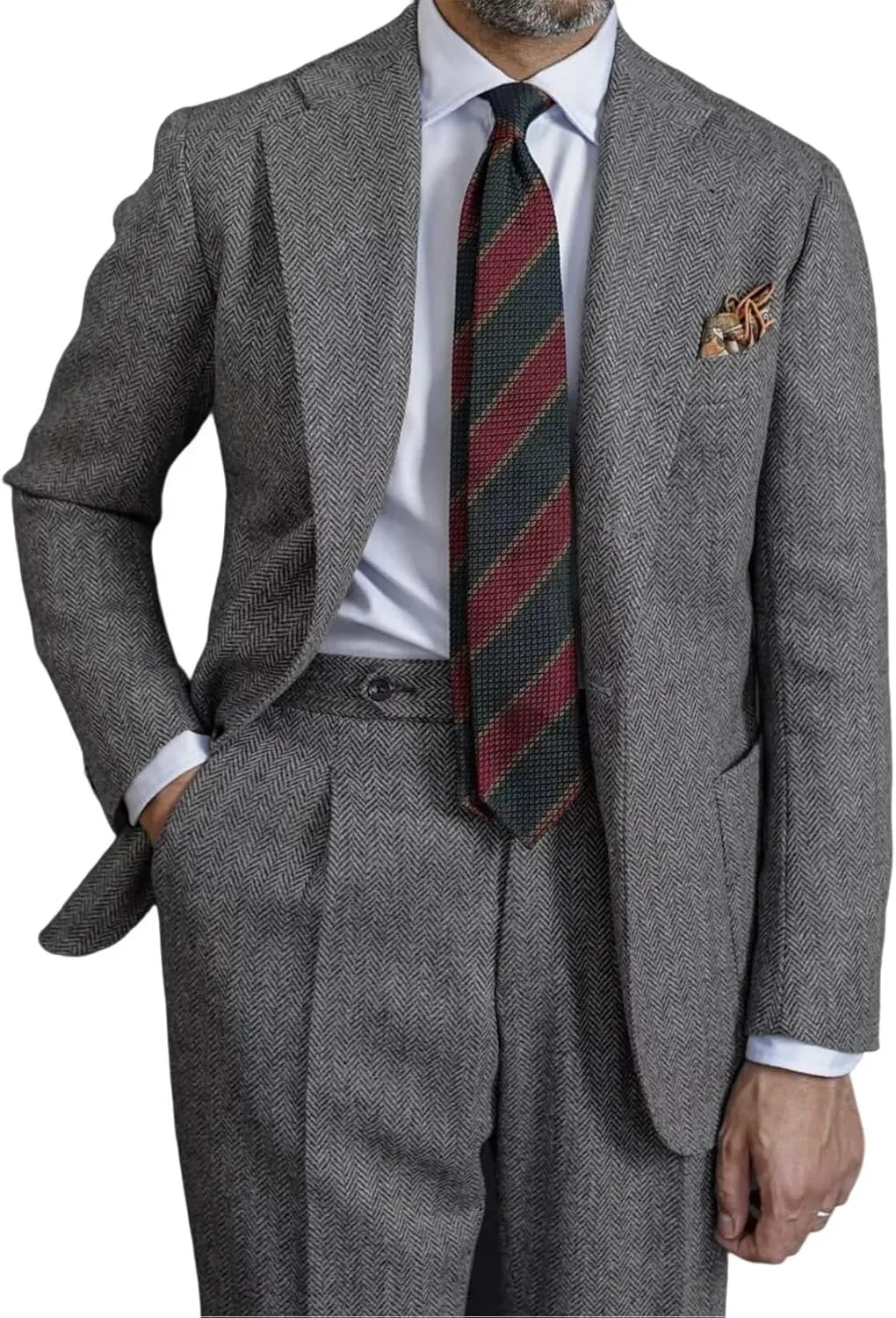 Retro Mens Suit Herringbone Tweed Slim Fit 2 Piece Formal Dress Suits Groomsmen Tuxedos Set Prom Jacket Blazer Pants for Men