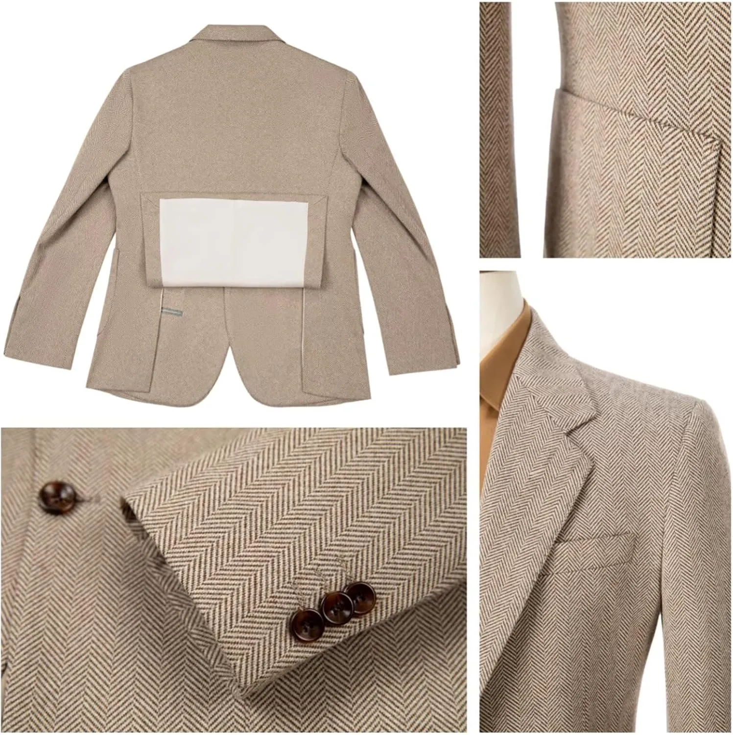 Retro Mens Suit Herringbone Tweed Slim Fit 2 Piece Formal Dress Suits Groomsmen Tuxedos Set Prom Jacket Blazer Pants for Men