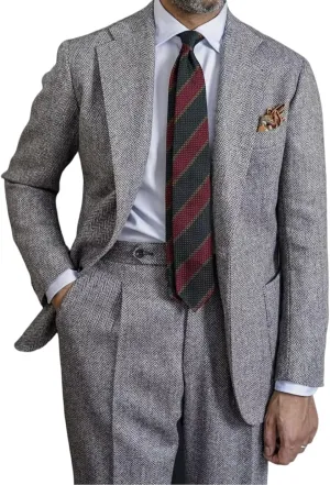 Retro Mens Suit Herringbone Tweed Slim Fit 2 Piece Formal Dress Suits Groomsmen Tuxedos Set Prom Jacket Blazer Pants for Men