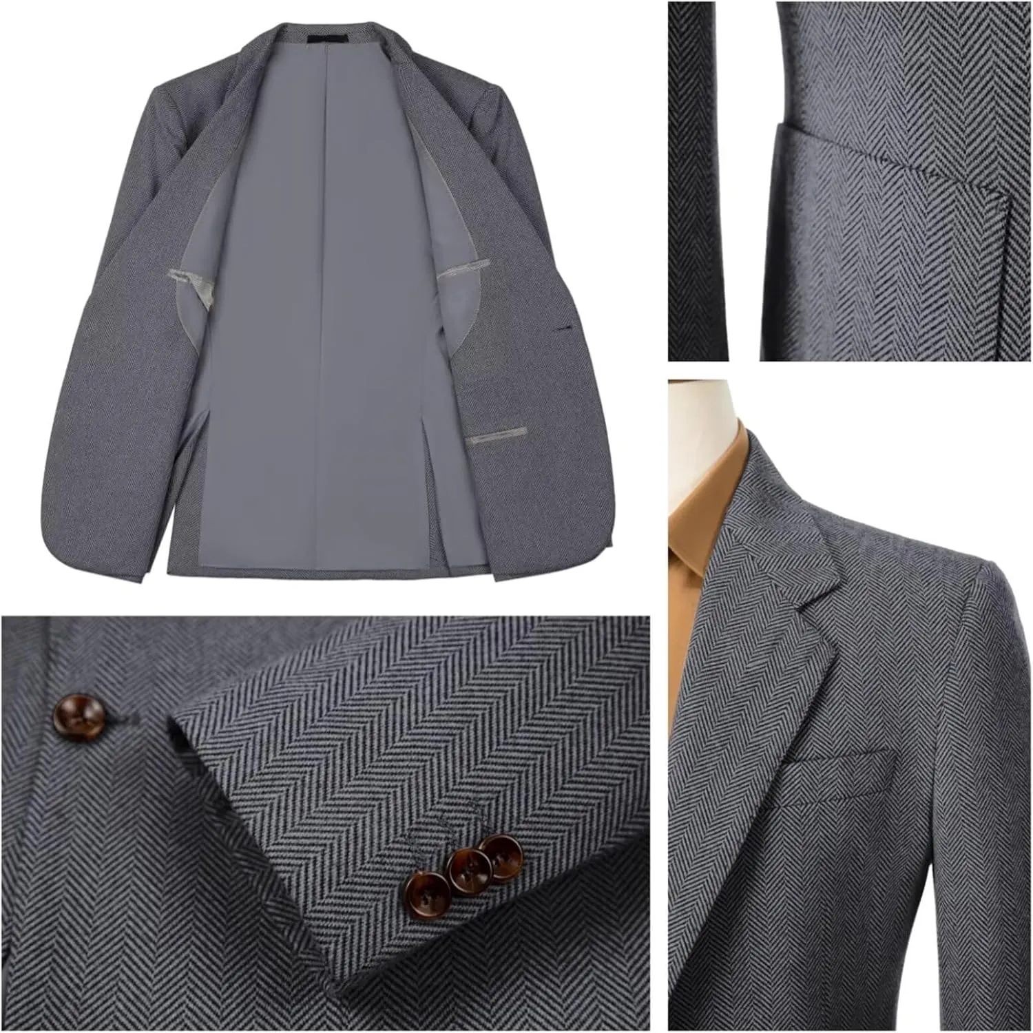 Retro Mens Suit Herringbone Tweed Slim Fit 2 Piece Formal Dress Suits Groomsmen Tuxedos Set Prom Jacket Blazer Pants for Men