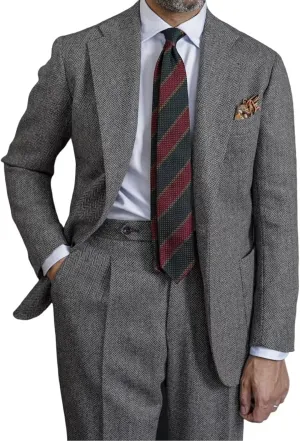 Retro Mens Suit Herringbone Tweed Slim Fit 2 Piece Formal Dress Suits Groomsmen Tuxedos Set Prom Jacket Blazer Pants for Men