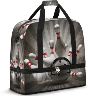 Retro Sport Bowling Balls Travel Duffle Bag, Large Sports Gym Bag with Shoe Compartment, Carry on Tote Bag, Foldable Weekender Overnight Bag for Women Men