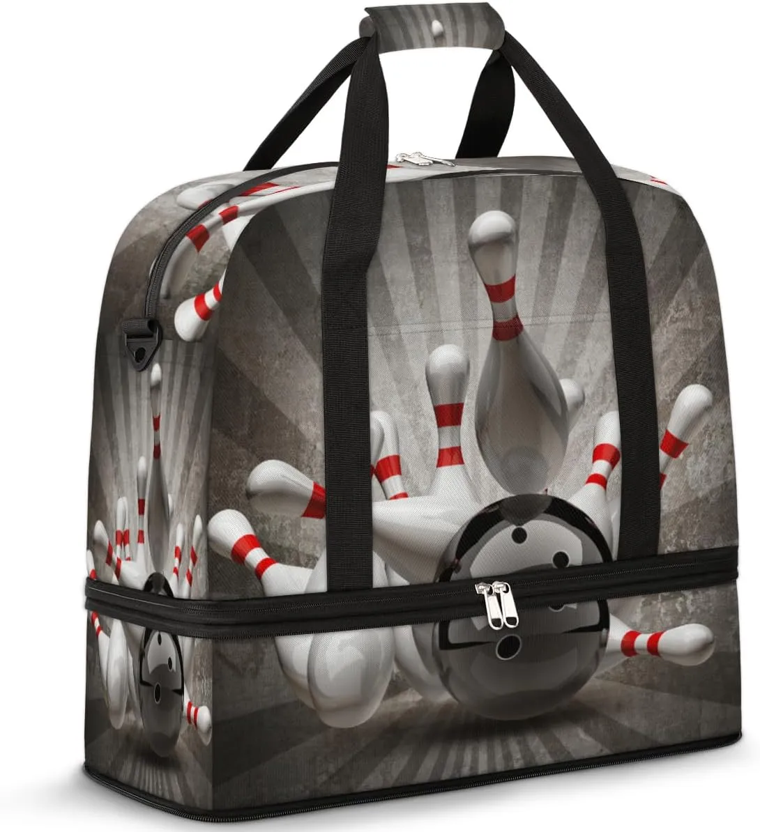 Retro Sport Bowling Balls Travel Duffle Bag, Large Sports Gym Bag with Shoe Compartment, Carry on Tote Bag, Foldable Weekender Overnight Bag for Women Men
