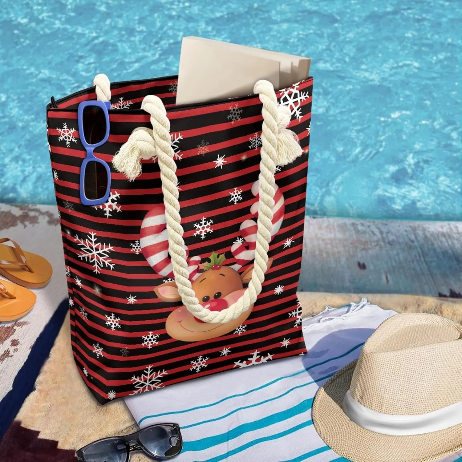 Reusable Grocery Bags Zippered Tote Bags for Women Large Capacity Beach Bag for Travel