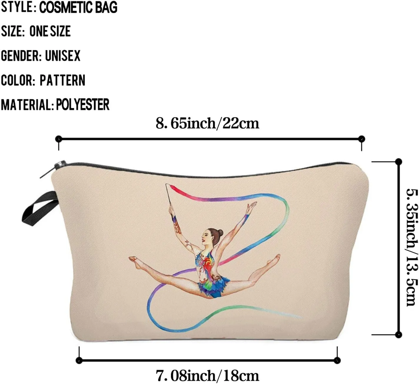 Ribbon Gymnastics Cosmetic Bag Cute Small Makeup Bag Travel Toiletry Organizer Zipper Pouch Ribbon Gymnastics Present for Ribbon Gymnasts Coach Women
