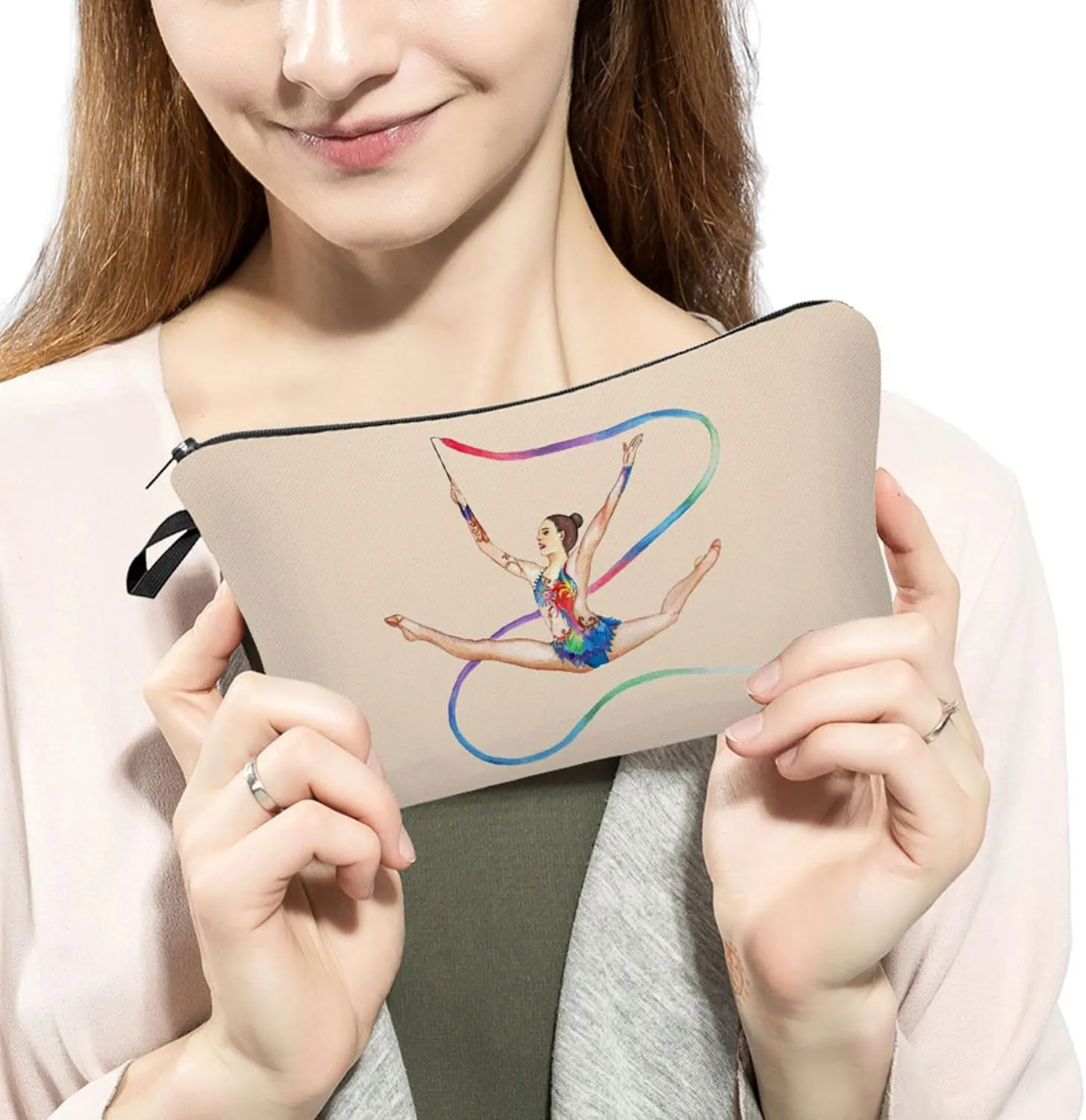 Ribbon Gymnastics Cosmetic Bag Cute Small Makeup Bag Travel Toiletry Organizer Zipper Pouch Ribbon Gymnastics Present for Ribbon Gymnasts Coach Women