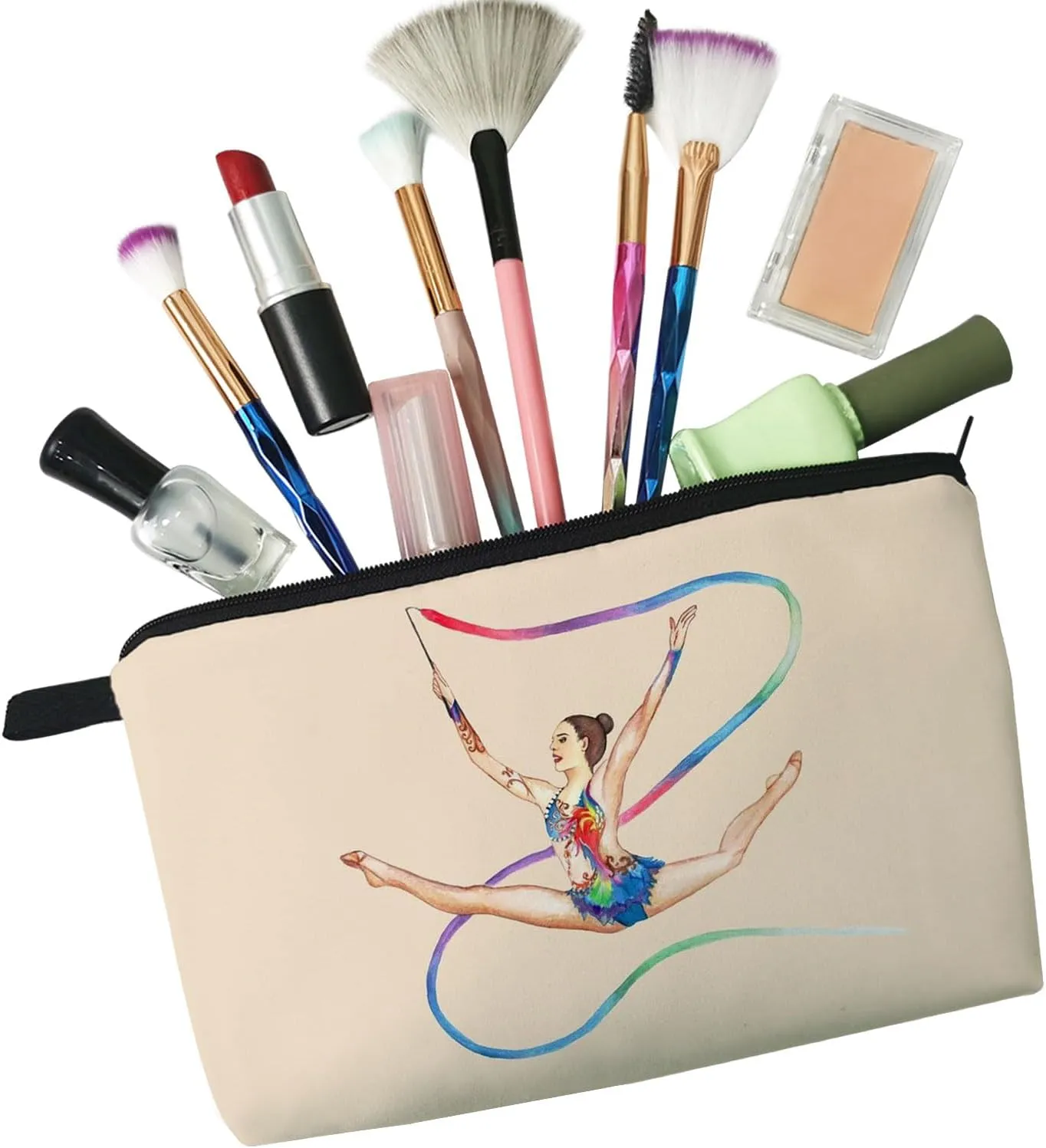 Ribbon Gymnastics Cosmetic Bag Cute Small Makeup Bag Travel Toiletry Organizer Zipper Pouch Ribbon Gymnastics Present for Ribbon Gymnasts Coach Women