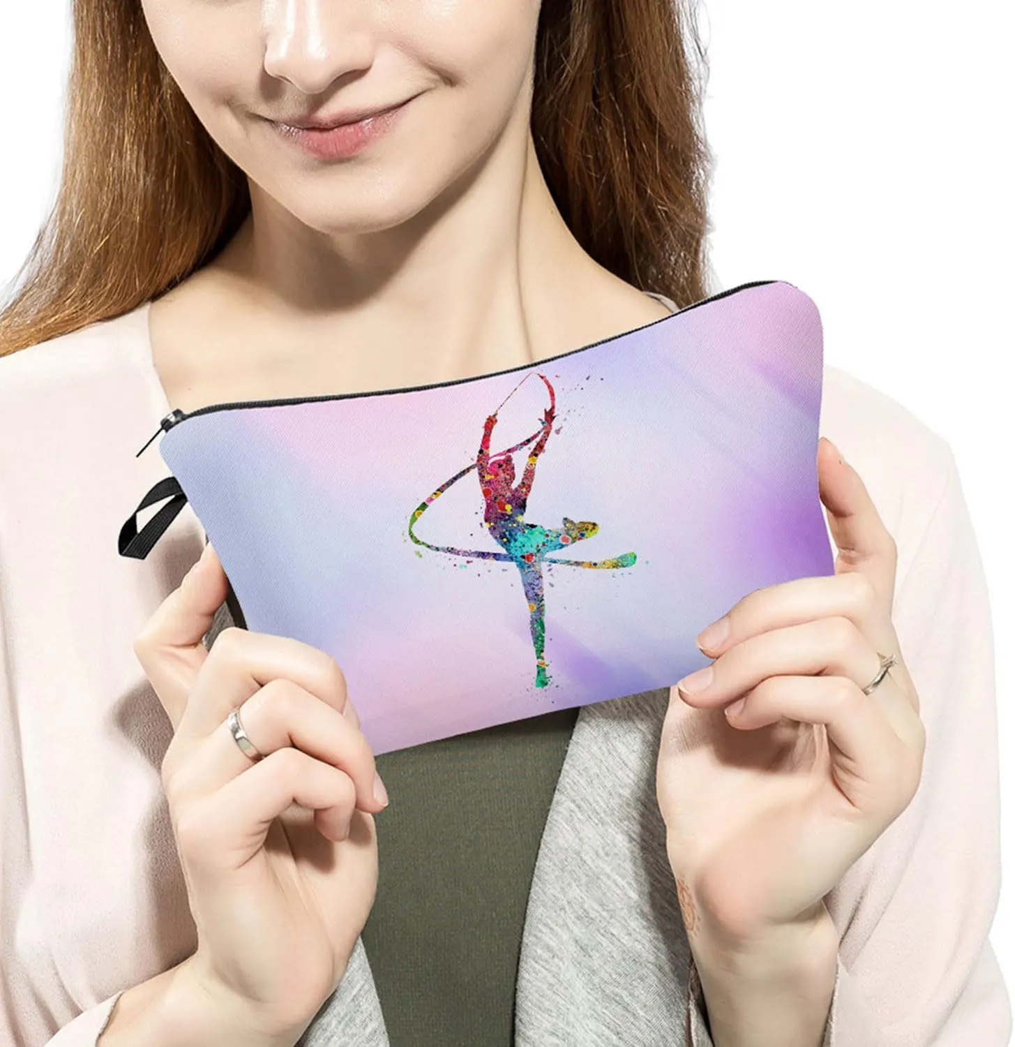 Ribbon Gymnastics Makeup Bag Cute Small Organizer Bag Travel Toiletry Zipper Pouch Gymnastics Present Gymnastics Cosmetic Bag for Ribbon Gymnasts Women Coach
