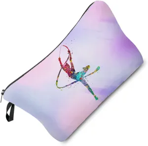 Ribbon Gymnastics Makeup Bag Cute Small Organizer Bag Travel Toiletry Zipper Pouch Gymnastics Present Gymnastics Cosmetic Bag for Ribbon Gymnasts Women Coach
