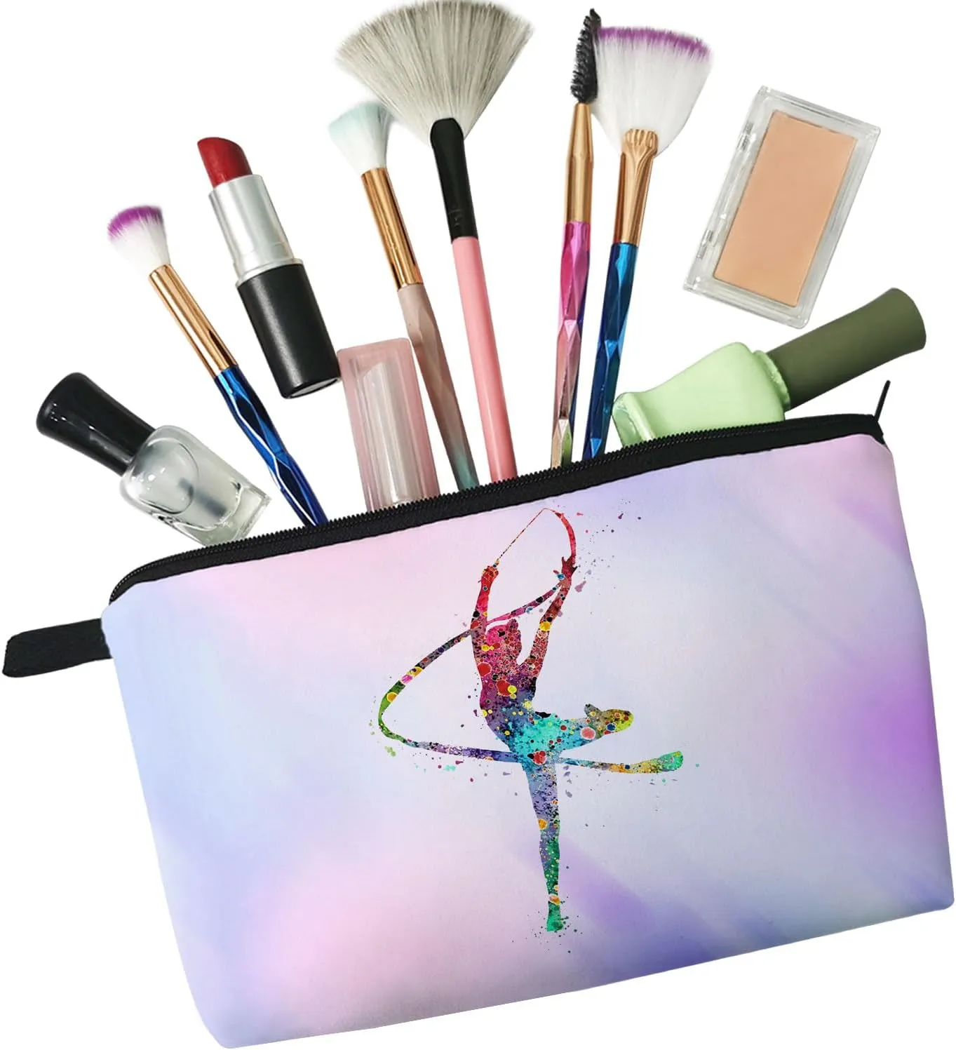 Ribbon Gymnastics Makeup Bag Cute Small Organizer Bag Travel Toiletry Zipper Pouch Gymnastics Present Gymnastics Cosmetic Bag for Ribbon Gymnasts Women Coach