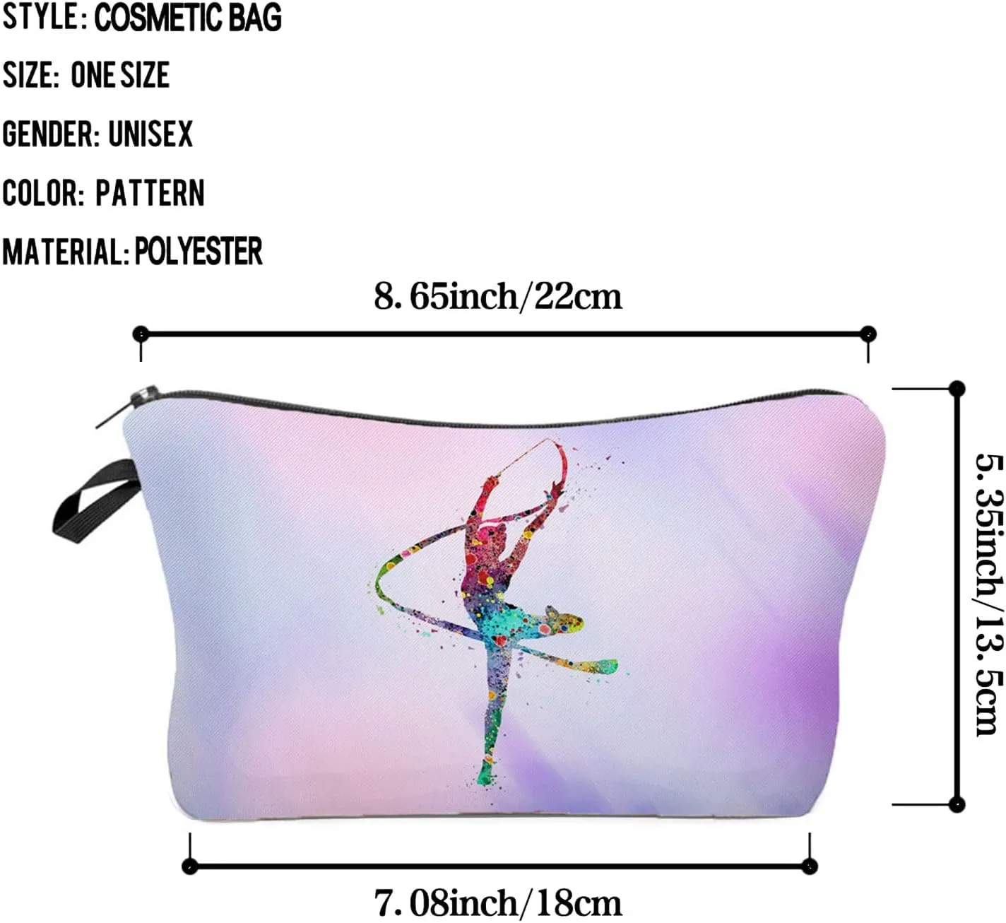 Ribbon Gymnastics Makeup Bag Cute Small Organizer Bag Travel Toiletry Zipper Pouch Gymnastics Present Gymnastics Cosmetic Bag for Ribbon Gymnasts Women Coach