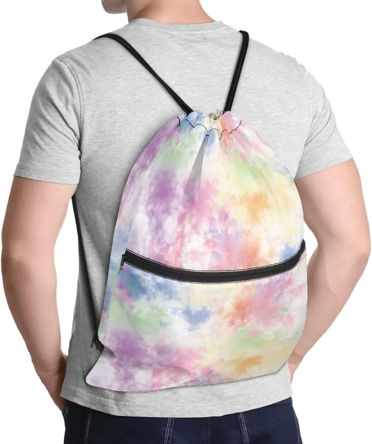 Rnyleeg Tie Dye Drawstring Bag for Women Girls Novelty Portable Shoulder Bag for Sports Gym Dance Swim Casual Sackpack