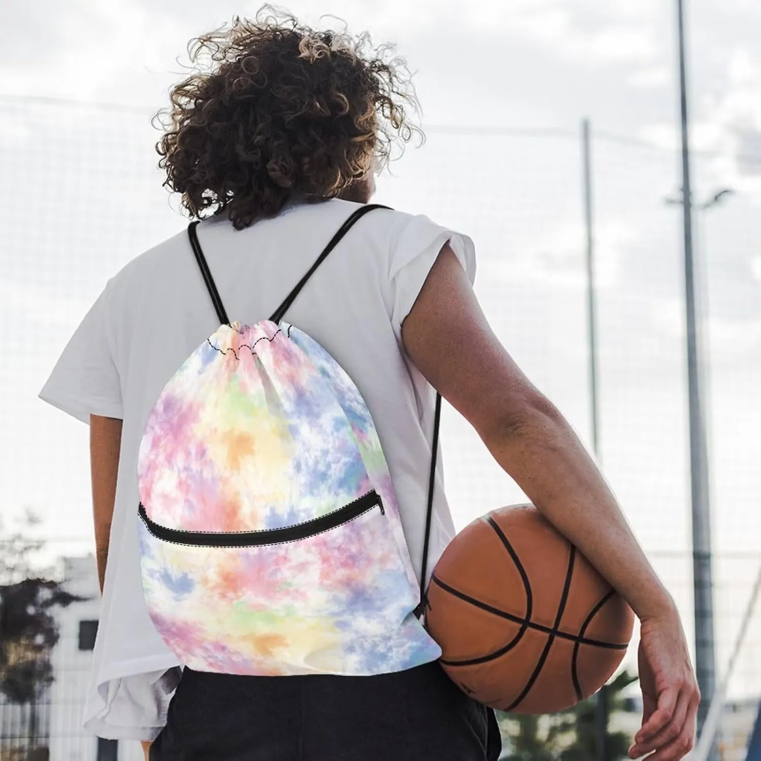 Rnyleeg Tie Dye Drawstring Bag for Women Girls Novelty Portable Shoulder Bag for Sports Gym Dance Swim Casual Sackpack
