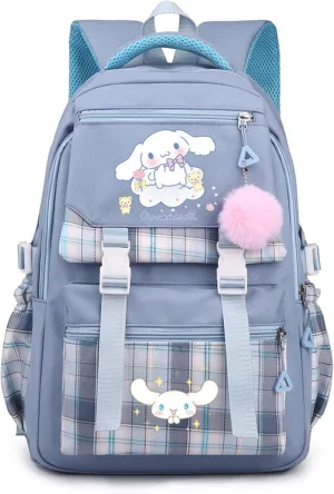Roffatide Anime Cinnamoroll Print Business Casual Laptop Shoulders Backpack Hiking Travel Rucksack Daypacks 17 Inch Blue A (With Cute Pendants)
