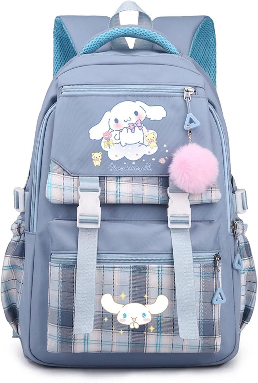 Roffatide Anime Cinnamoroll Print Business Casual Laptop Shoulders Backpack Hiking Travel Rucksack Daypacks 17 Inch Blue A (With Cute Pendants)