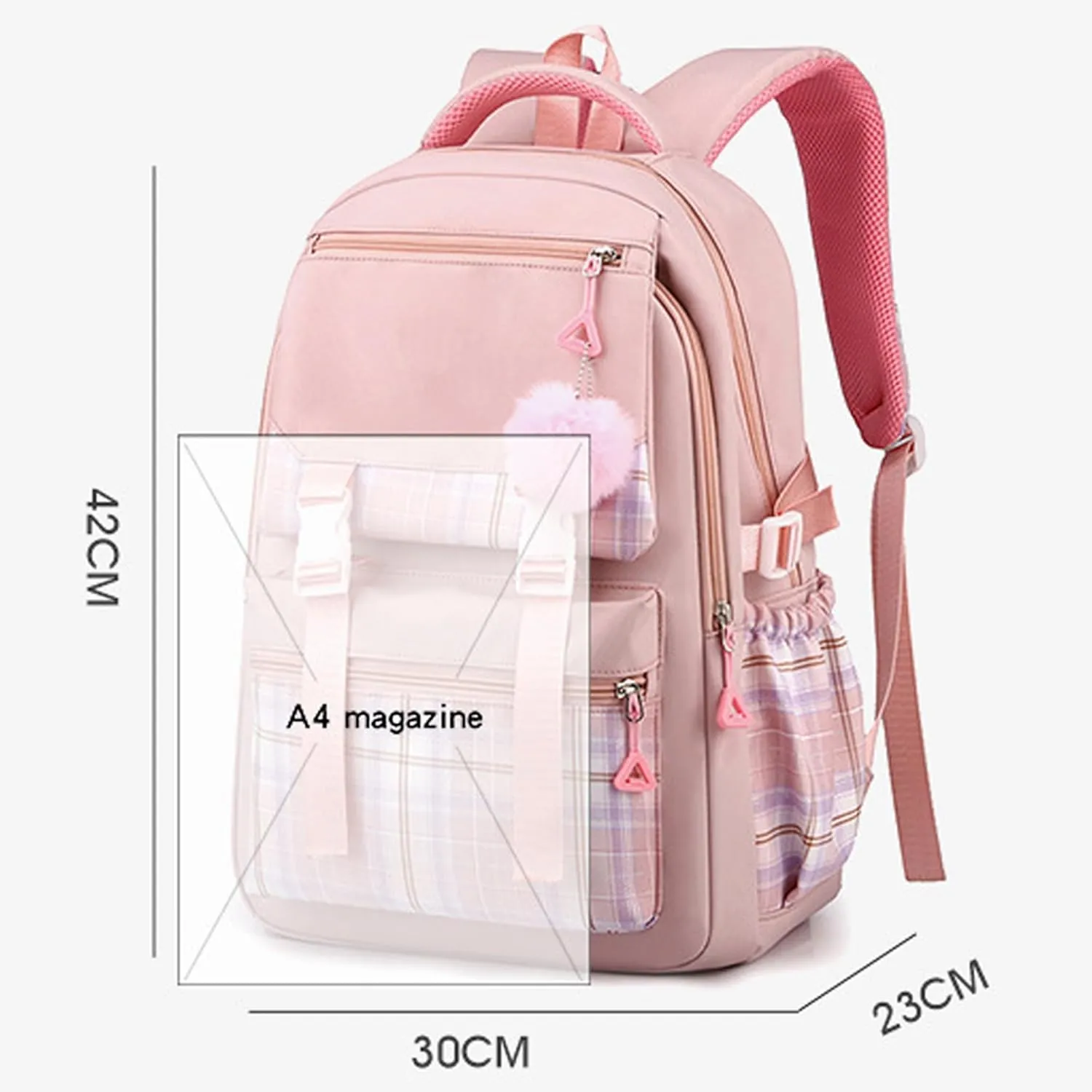 Roffatide Anime Kuromi Print Business Casual Laptop Shoulders Backpack Hiking Travel Rucksack Daypacks 17 Inch Black O (With Cute Pendants)