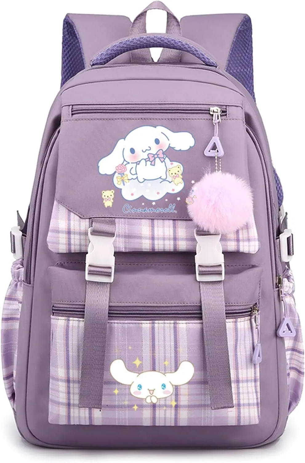 Roffatide Anime Print Business Casual Laptop Shoulders Backpack Hiking Travel Rucksack Daypacks 17 Inch Purple C (With Cute Pendants)