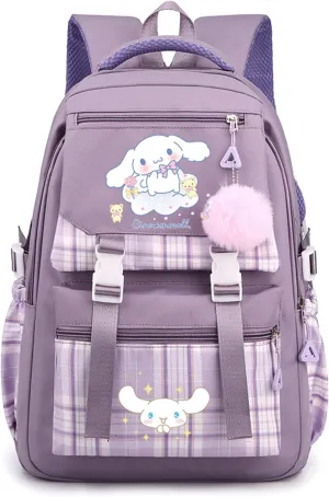 Roffatide Anime Print Business Casual Laptop Shoulders Backpack Hiking Travel Rucksack Daypacks 17 Inch Purple C (With Cute Pendants)