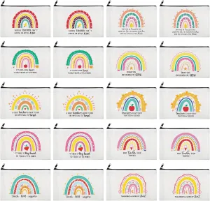 Saintrygo 20 Pieces Teacher Gifts Makeup Bags Bulk Canvas Survival Kit Cosmetic Bag Zippered Pencil Case Appreciation Gifts Travel Toiletry Pouch for Graduation Teachers Day(Rainbow)