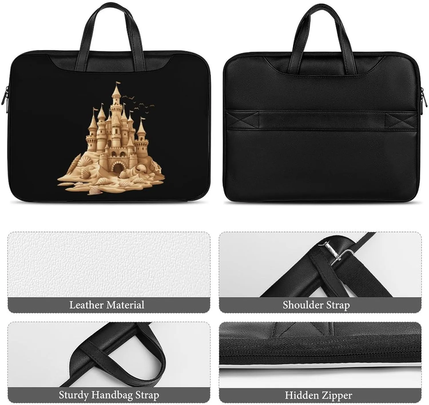 Sandcastle Sand Sculpture Sea Shells Beach Sand Laptop Tote Bag Waterproof Computer Carrying Case Business Office Briefcase