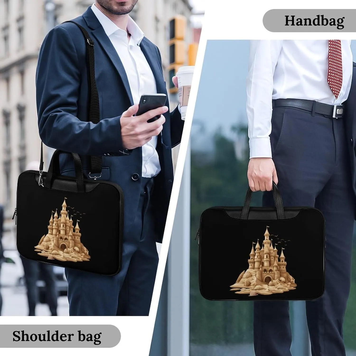 Sandcastle Sand Sculpture Sea Shells Beach Sand Laptop Tote Bag Waterproof Computer Carrying Case Business Office Briefcase