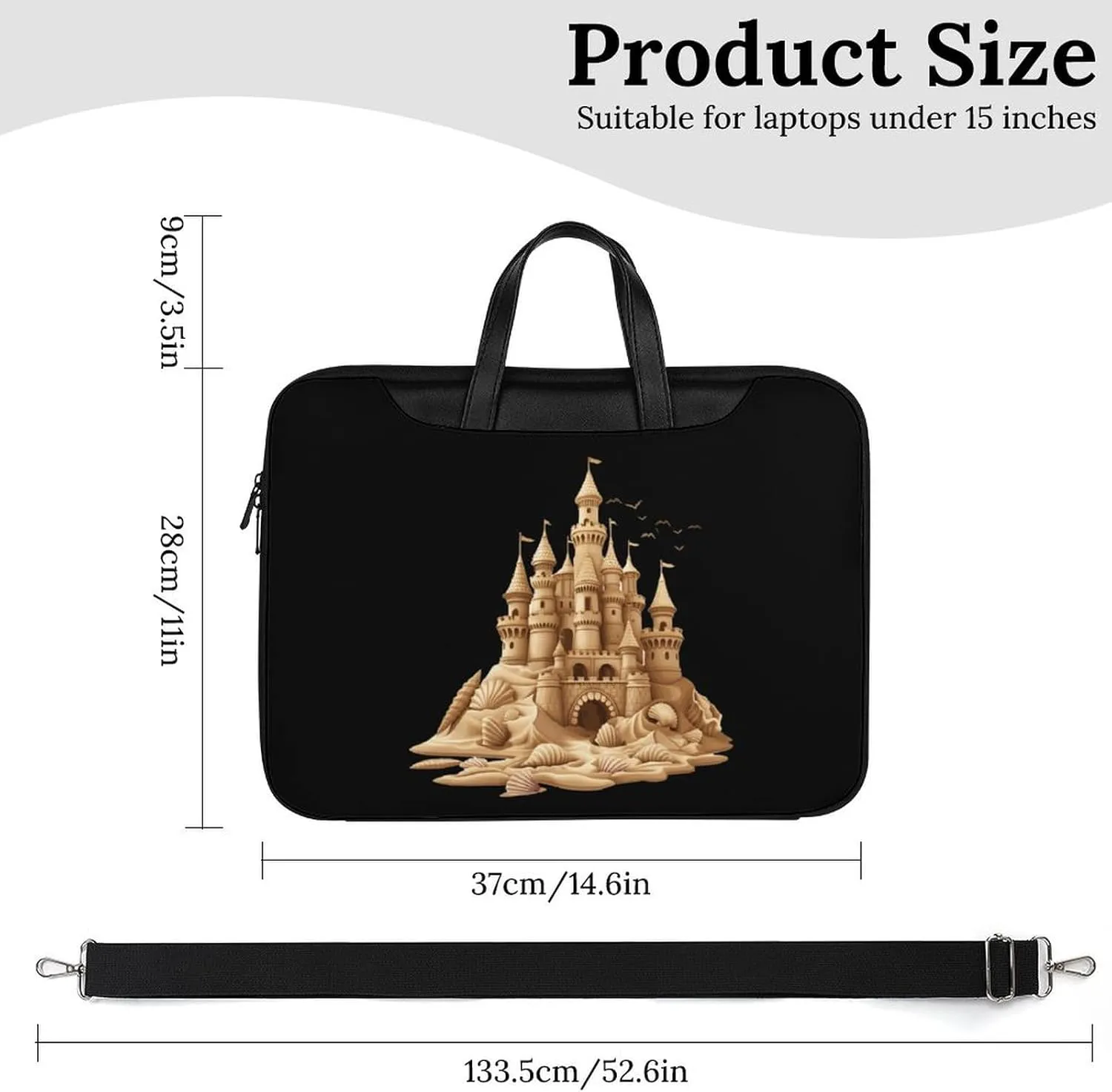 Sandcastle Sand Sculpture Sea Shells Beach Sand Laptop Tote Bag Waterproof Computer Carrying Case Business Office Briefcase