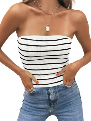 Saodimallsu Womens Striped Tube Top Strapless Sexy Y2K Summer Going Out Slim Fit Knit Bandeau Sweater Tops