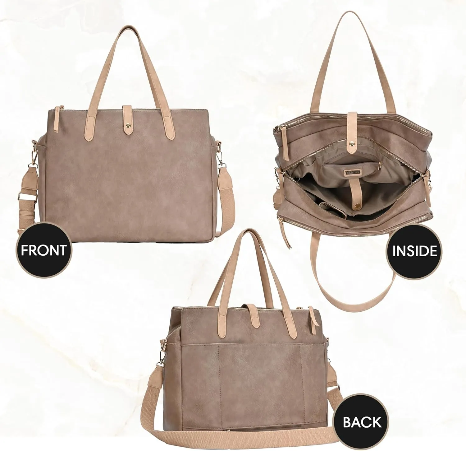 Sasha   Sofi Heather Tote | Triple Compartment Tote Bag for Women | Vegan Leather bag with crossbody strap |
