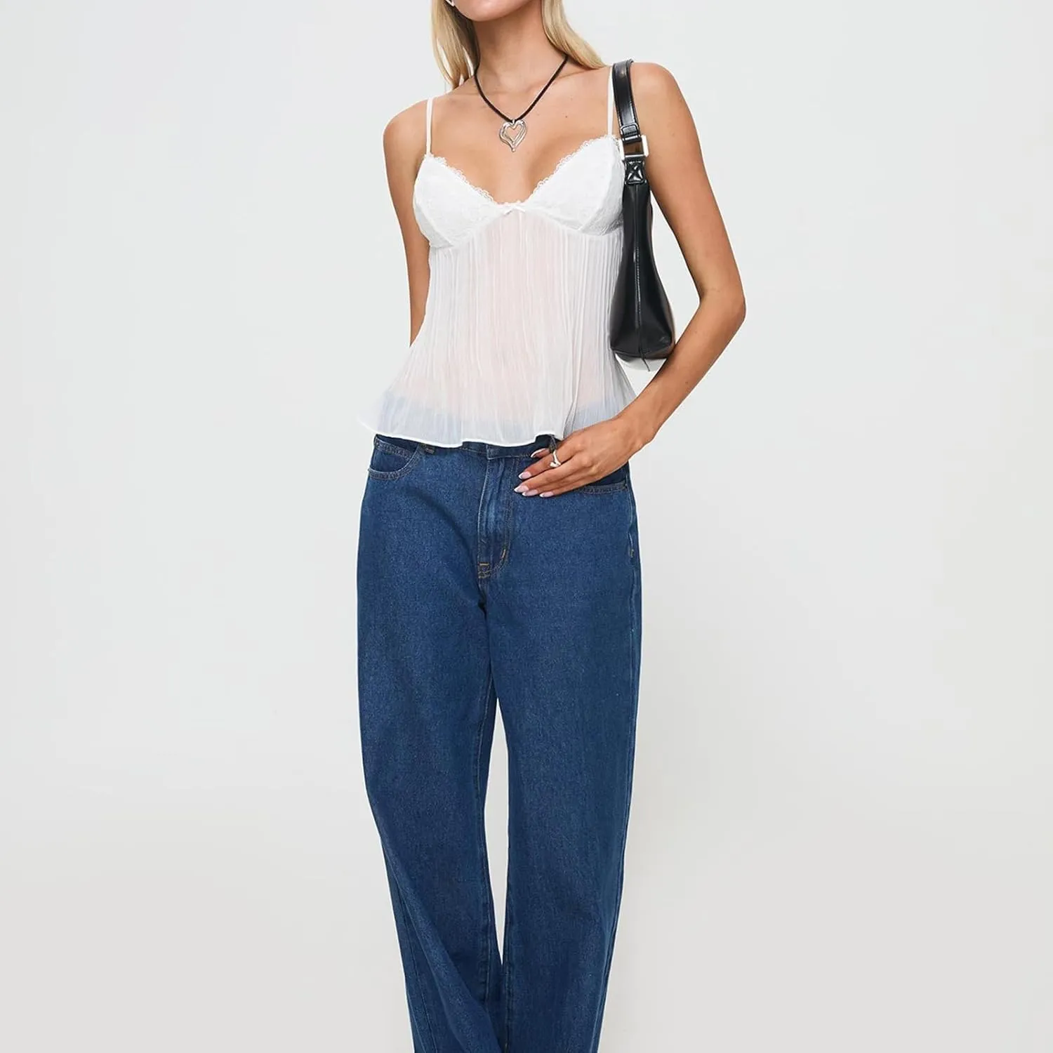 Sexy Lace Cami Tops for Women V Neck Y2k Spaghetti Strap Crop Top Sleeveless Bustier Camisole Tank Trendy 2025