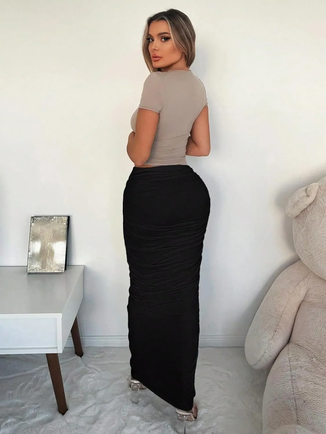 Sexy Slim Fit Pleated Maxi Elegant Knit Women's Midi Skirt for Womens