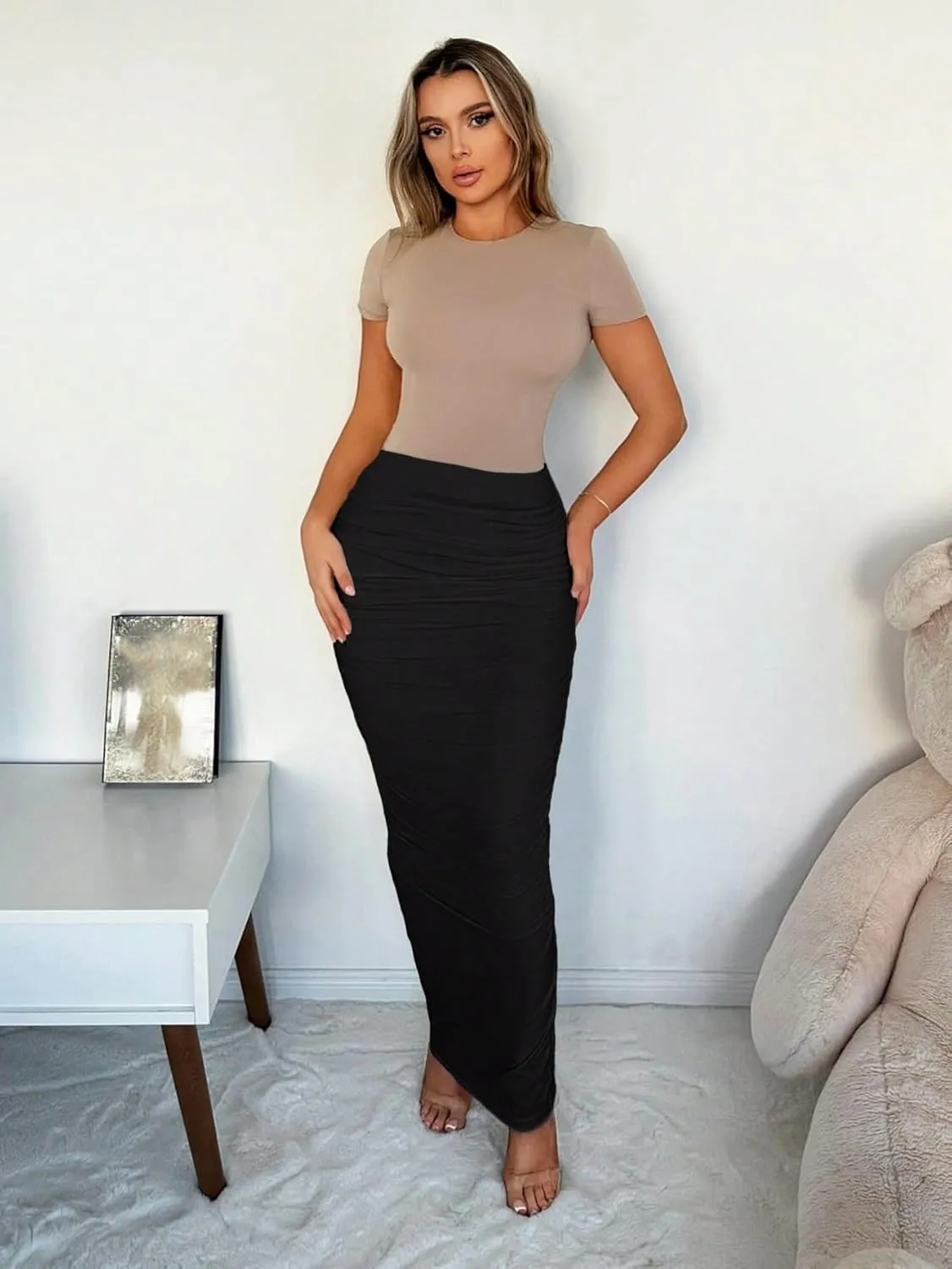 Sexy Slim Fit Pleated Maxi Elegant Knit Women's Midi Skirt for Womens