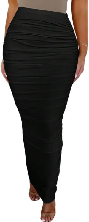 Sexy Slim Fit Pleated Maxi Elegant Knit Women's Midi Skirt for Womens